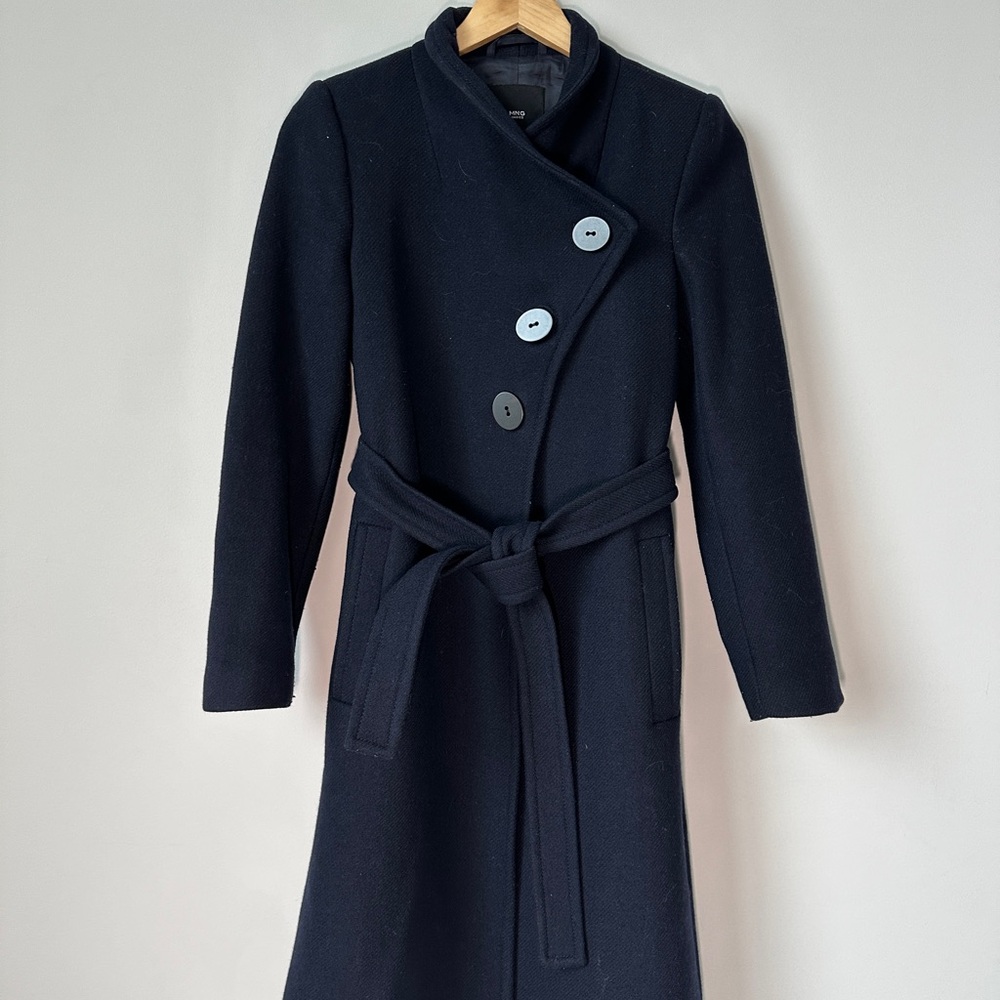 MNG Navy Wool Coat with Belt
